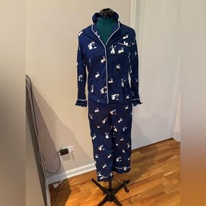 Kate Spade New York Women’s Blue Bunny Pajamas button up & pants, small